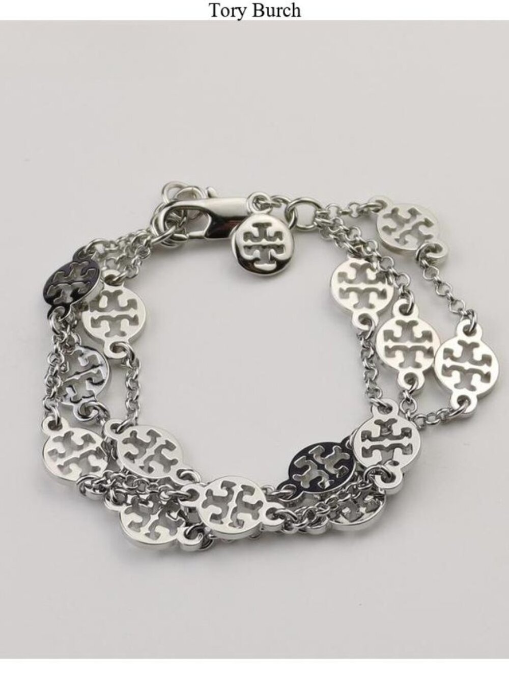 Tory Burch Silver Logo Charm Chain Bracelet
